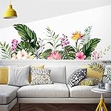 Flower Green Plant Wall Sticker, Bright Flower Plant Sticker Tropical Rainforest Green Leaf Wall Sti