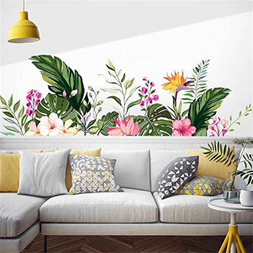 Flower Green Plant Wall Sticker, Bright Flower Plant Sticker Tropical Rainforest Green Leaf Wall Sticker Removable Mural Jungle Wall Sticker Suitable For Decorating Living Room Office Tv Wall Bedroom (Green 2) #TOP15