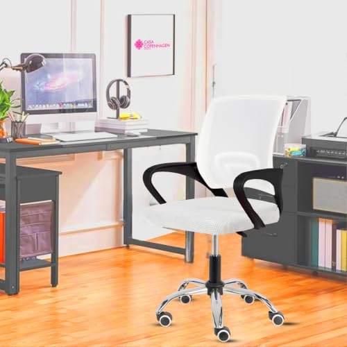 Image of Casa Copenhagen Mesh Mid Back Office /Study /Computer /Revolving /Desk Chair for Work from Home -Metal Base, Height Adjustable Seat- Snow White & Black Handle