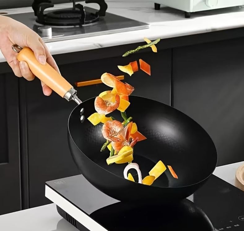 Arcanine 30 cm Carbon Steel Nonstick Wok Pan with Flat Bottom