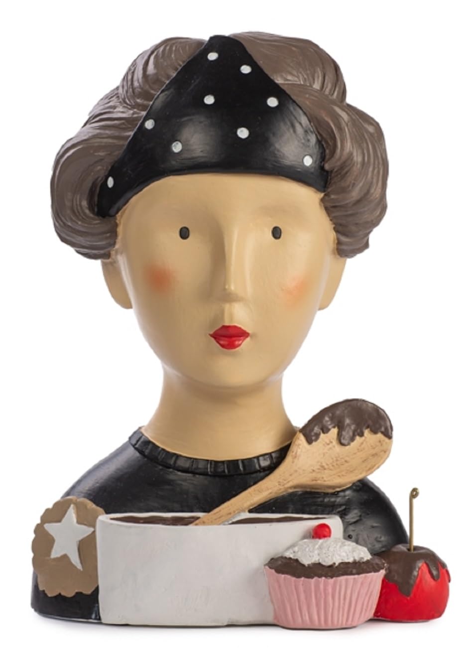 ETC Baden Import Ladykopf Dekokopf Dekobüste Dame mit Muffin, Backlöffel und Punktetuch