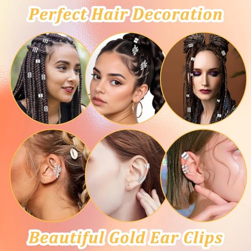 Image of 60Pcs Silver Hair Accessories For Braids, 6 Styles Hair Cuffs Adjustable Braid Jewelry Clips Loc Dreadlock Accessories for Women and Girls