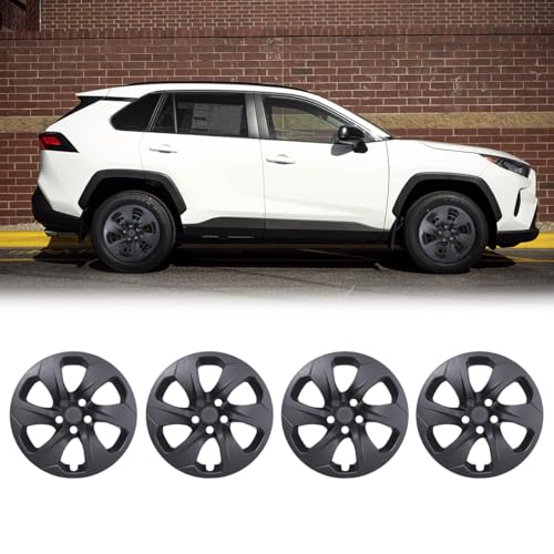 17 Inch Hubcaps Set of 4 Matte Black Wheel Rims Cover R17 for Toyota RAV4 2019-2025, ABS & PC Material Wheel Tire Covers Snap On Installation Automotive Accessories for Steel Wheels(4-Packs)