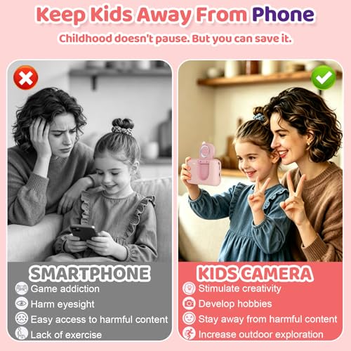 Image of Makolle Kids Camera Toys for Girls 3-12 Year Old,HD Digital Video Camcorder Camera with Tripod,Children Chritmas Birthday Gift with SD Card-Pink