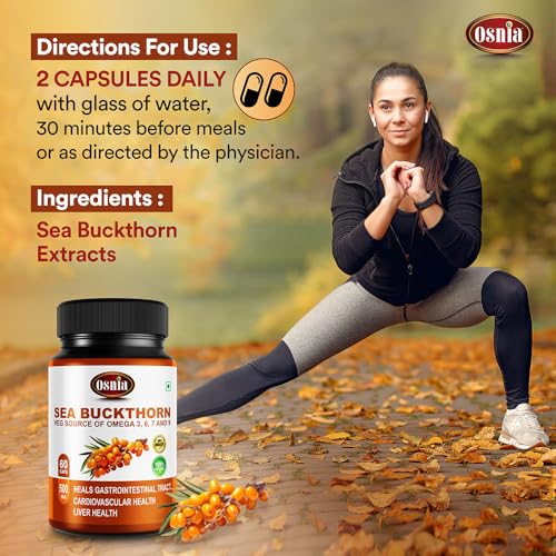 Image of Sea Buckthorn Extract Capsules 500 Mg | Berry Powder Capsule | Rich Source of Vegan Omega 3 6 7 & 9, Supports Digestions, Cardiovascular Health & Liver Detox - 60 Capsules (Pack of 6)