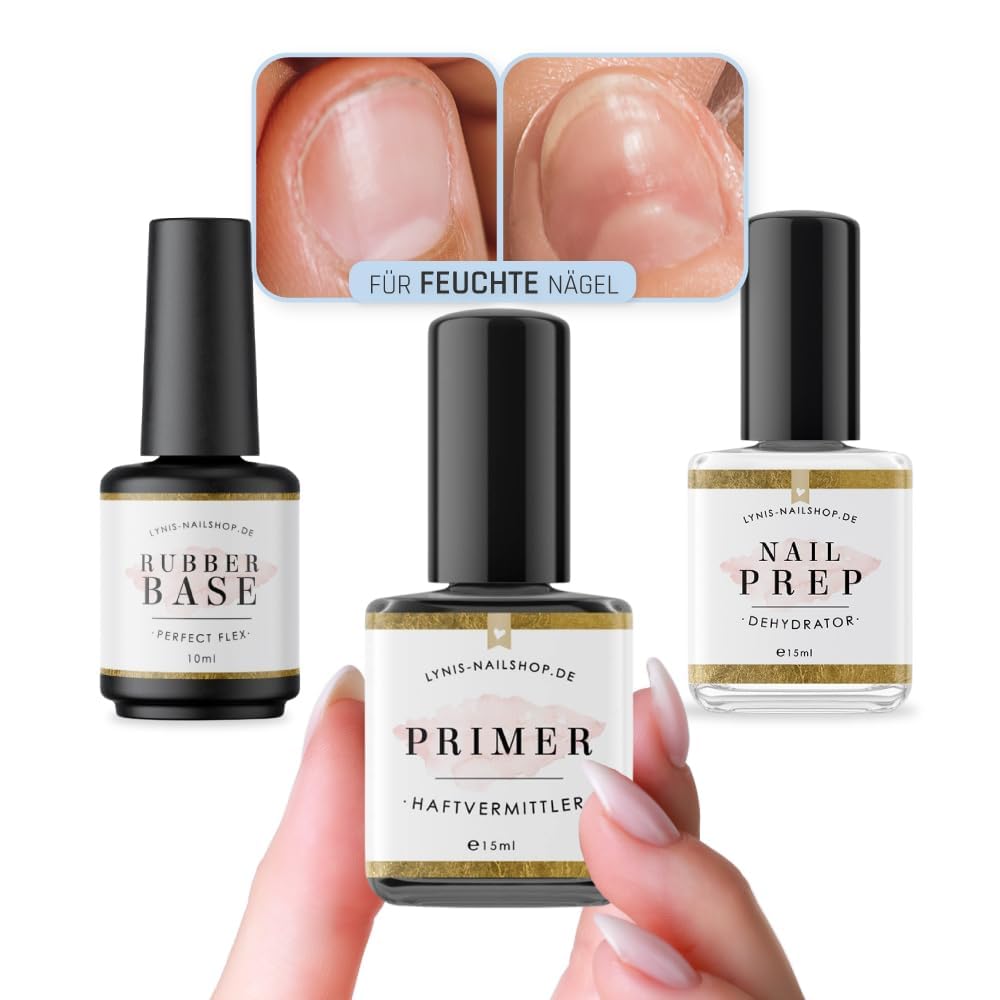 Nail Prep HAFTUNGS-Set für FEUCHTE Nägel für wenige Liftings mit Primer, Dehydrator & Perfect Flex für Kunstnägel · Lynis-Nailshop.de