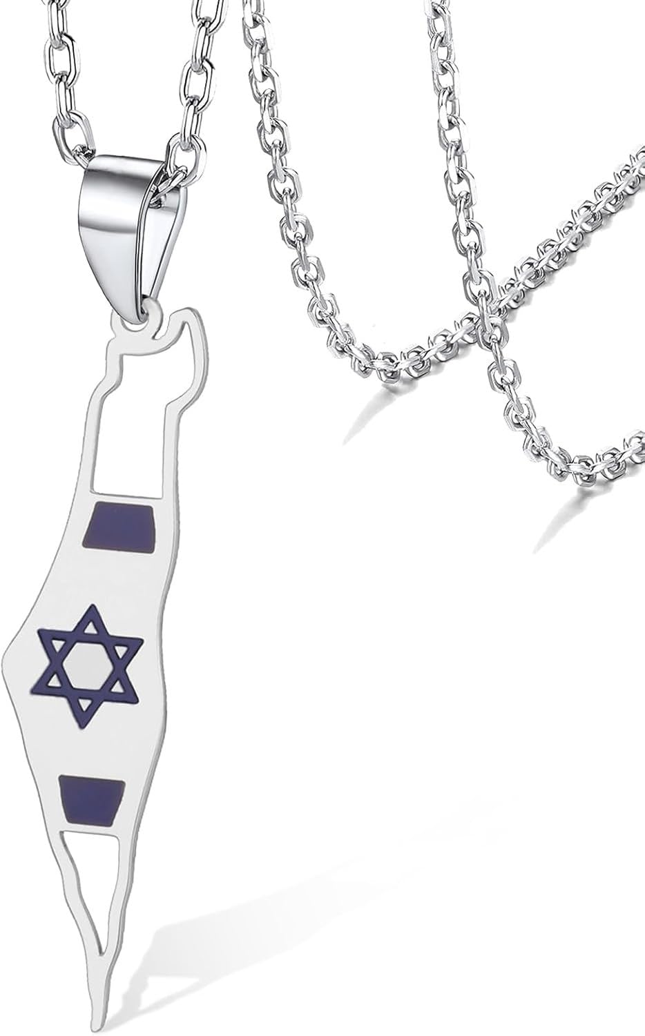 HURUMA Women Men Stainless Steel Map Necklace Star of David Israel Palestine Map Pendant Hexagram Magen David Jewish Jewelry Peace Symbol Collar Chain, silver map necklace