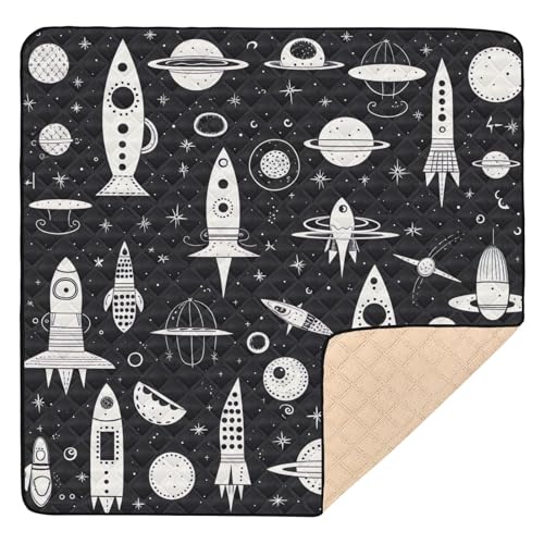 WELLDAY Space Rockets Baby Play Mats, Waterproof Anti- Slip Play Mat for Babies, Thicken Soft Foldable Baby Play mats for Floor, 50