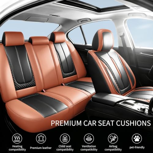 Image of Fit Outback Car Seat Covers Compatible with Subaru Outback 2010-2025 2026 - Premium Breathable Leather,Airbag Compatible,Waterproof All-Weather Seat Cushion Protector, Full Set Brown&Black