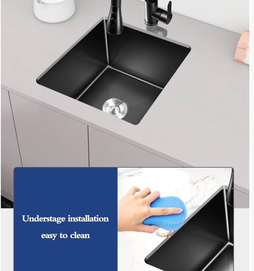Lavello da cucina in acciaio inox nero 35x50 cm, compatto, da incasso o appoggio, lavello singolo vasca, ideale per piccole cucine, bar, lavanderie e food truck (A, 35x50cm)
