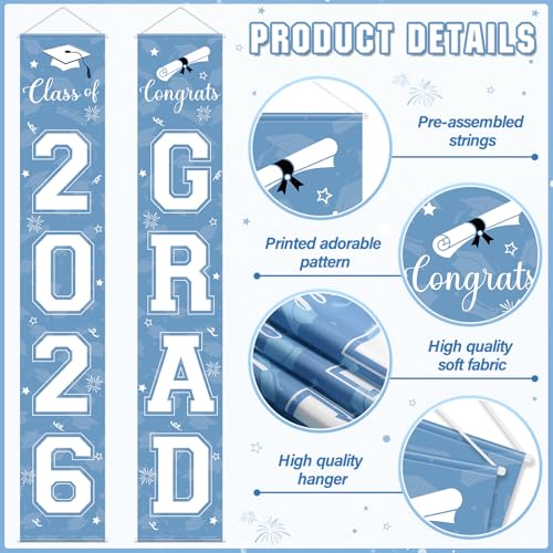 Image of Graduation Party Decorations Class of 2026, Graduation Decorations with Congrats Grad Banner Fringe Foil Curtain Paper Flower Ball Balloon for High School College Graduation Party Supplies, Light Blue
