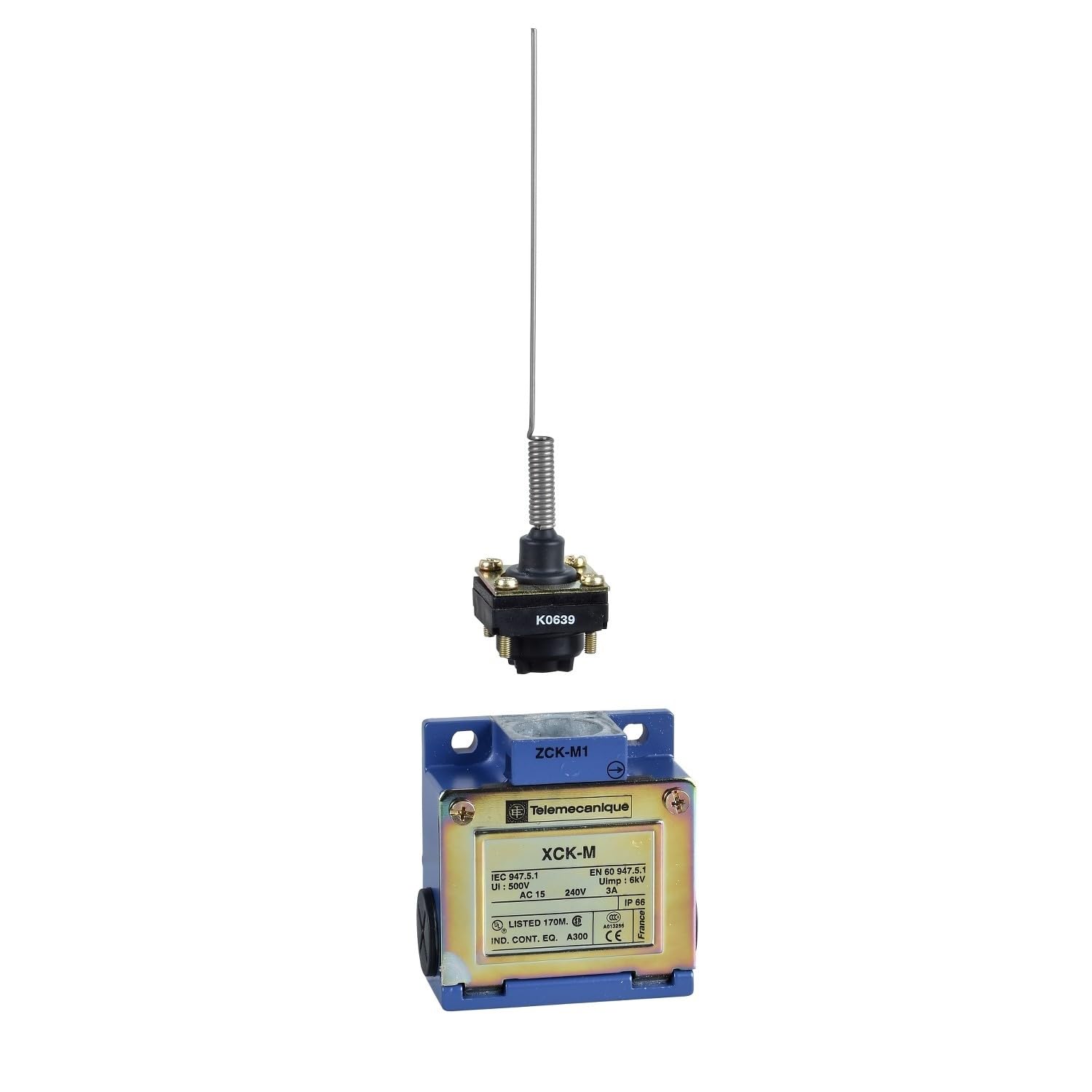 Schneider Electric XCKM106 ex OsiSwitch Métal Interrupteur de position format standard, tige souple à ressort, tête multidirectionnelle, 1NC+​1NO, brusque, Pg11