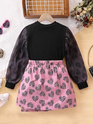 Image of Girls Outfits Mesh Long Sleeve Shirts and Pink Mini Skirts Fashion Set Clothing 8-11Years