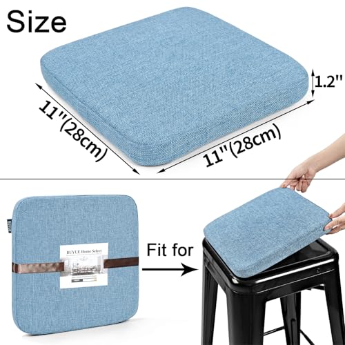 Image of BUYUE Friendly Woven Fabric Magnetic Bar Stool Cushions Set of 4, Enhanced Anti-Slip Breathable Small Chair Seat Pads for Cafe Bistro Stackable Metal Stools (Square, Light Blue, 4 Counts)