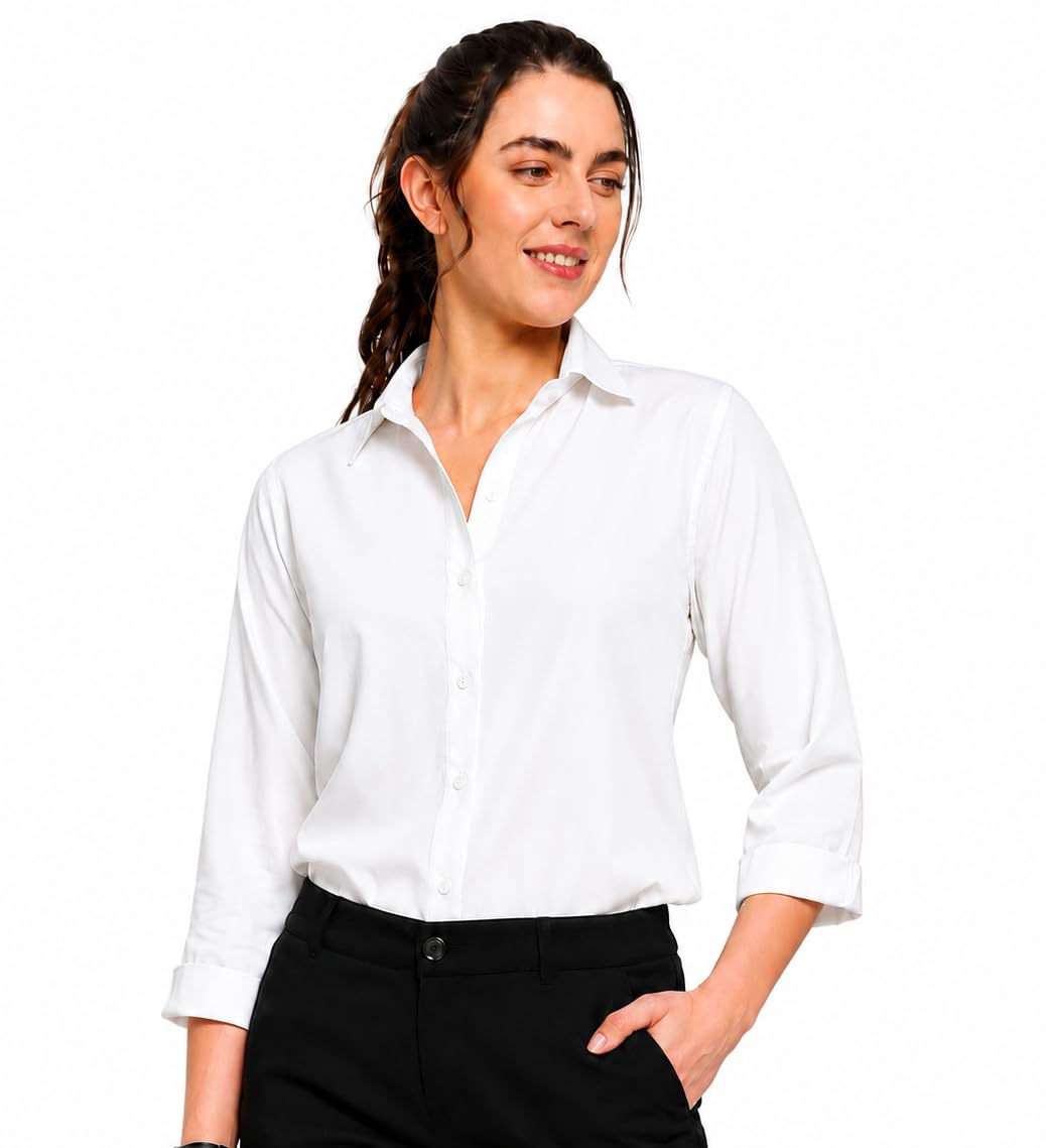 Women's White Solid Formal Shirt | Full Sleeve Collared Office Wear Button-Down Shirt | Regular Fit-image-47