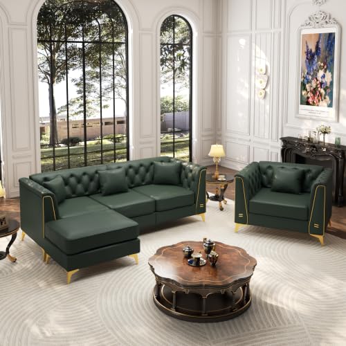 Image of KEIKI 2-Piece Chesterfield Sofa Set with Handmade Button Tufted, Green