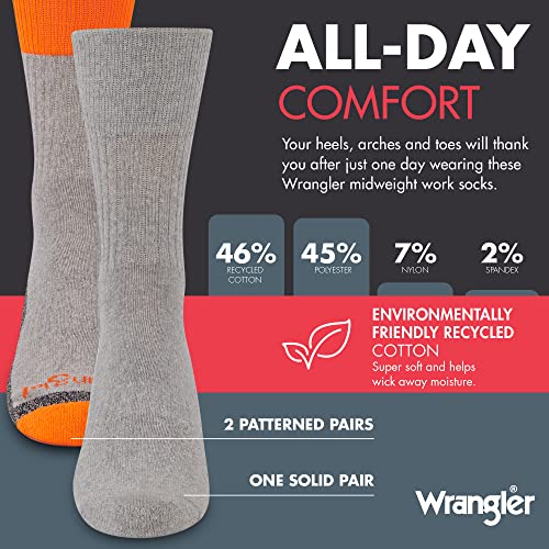 Wrangler Hi-Vis Work Socks for Men - Cushioned Crew Boot Socks with Arch Support, Reinforced Heel & Toe - Size 6-123