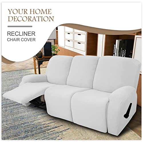 Housse de canapé inclinable SPOUR 3 places jacquard extensible blanc antidérapant - 3