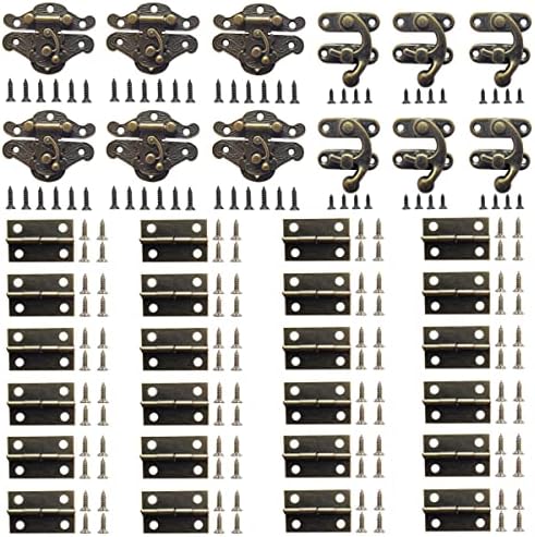 Antique Bronze Hinges & Latches Set – 4 Hinges + 2 Hasps With Screws For Decorative Wooden Box, Jewelry Box, Cabinet