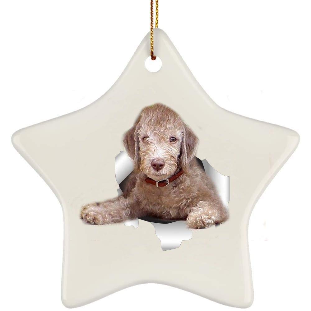 385 Brown Christmas Xmas Tree Hanging Ceramic Hanging With Ribbon Remembrance Ornament Funny Bedlington Terrier Coming Out Of Cracked Wall