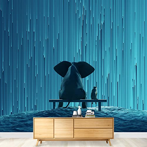 Wall26 - Elephant And Dog Looking At Star Rain - Canvas Art Wall Decor - 66"X96" #TOP2