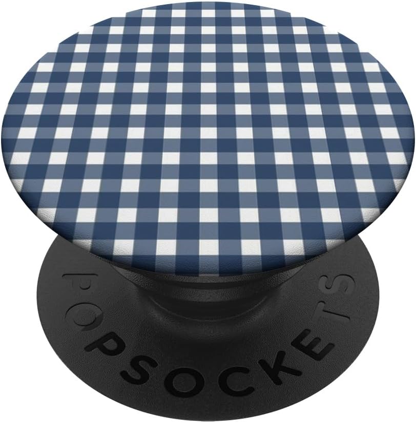 Navy Blue Gingham Check Pattern PopSockets Adhesive PopGrip