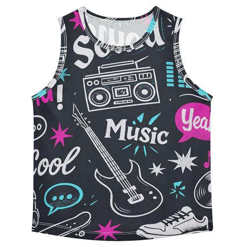 JUNZAN Music Doodle Black White Boys Tank Top Sleeveless Teens Vest Basketball Tshirt for Basketball Sports Beach 3T