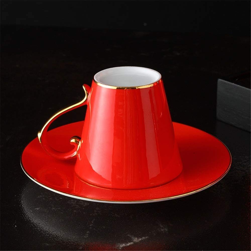 Zestaw porcelanowych filiżanek do espresso i spodków, porcelanowa filiżanka do kawy zestaw filiżanek do herbaty kawy, czerwony (kolor: czerwony)