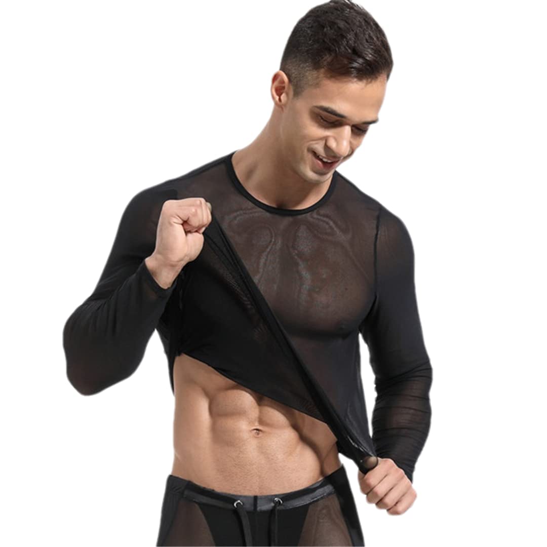 BIATWOWR Pantalon De Pyjama Homme En Maille Transparente - Long Ample Avec Ventilation - Sous-vêtements M L XL 2XL 3XL