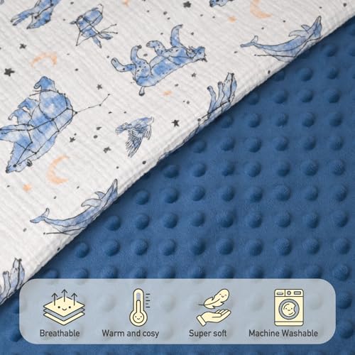 Image of GLLQUEN BABY Blanket，Muslin Cotton Front，Minky Back，30x40 | Soft crib blanket for infant toddler boys & girls. Perfect nursery throw blanket for stroller, travel & baby shower gifts