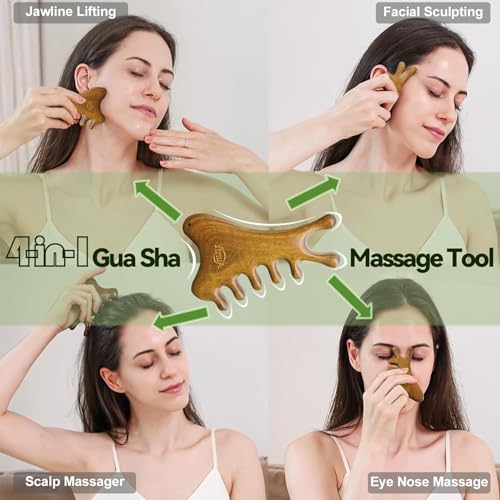 Image of 4Pcs Wood Therapy Massage Tools Lymphatic Drainage Massager Wooden Massager Body Sculpting Tools for Maderoterapia,Anti-Cellulite,Pain Relief(4-in-1 Massager)