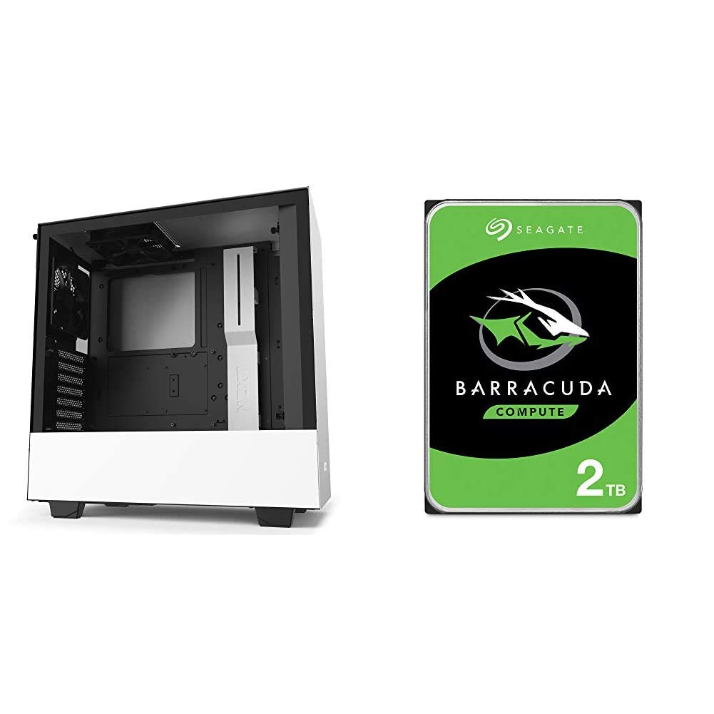 NZXT H510 - CA-H510B-W1 - Compact ATX Mid-Tower PC Gaming Case - White/Black & Seagate BarraCuda 2TB