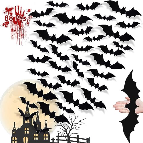 88 Stück Halloween Deko,Fledermaus Deko,Halloween Fledermaus,Fledermäuse 3d Decoration zur Verwendung an Wänden,Türen,Schlafzimmern,Zimmern,Garten 