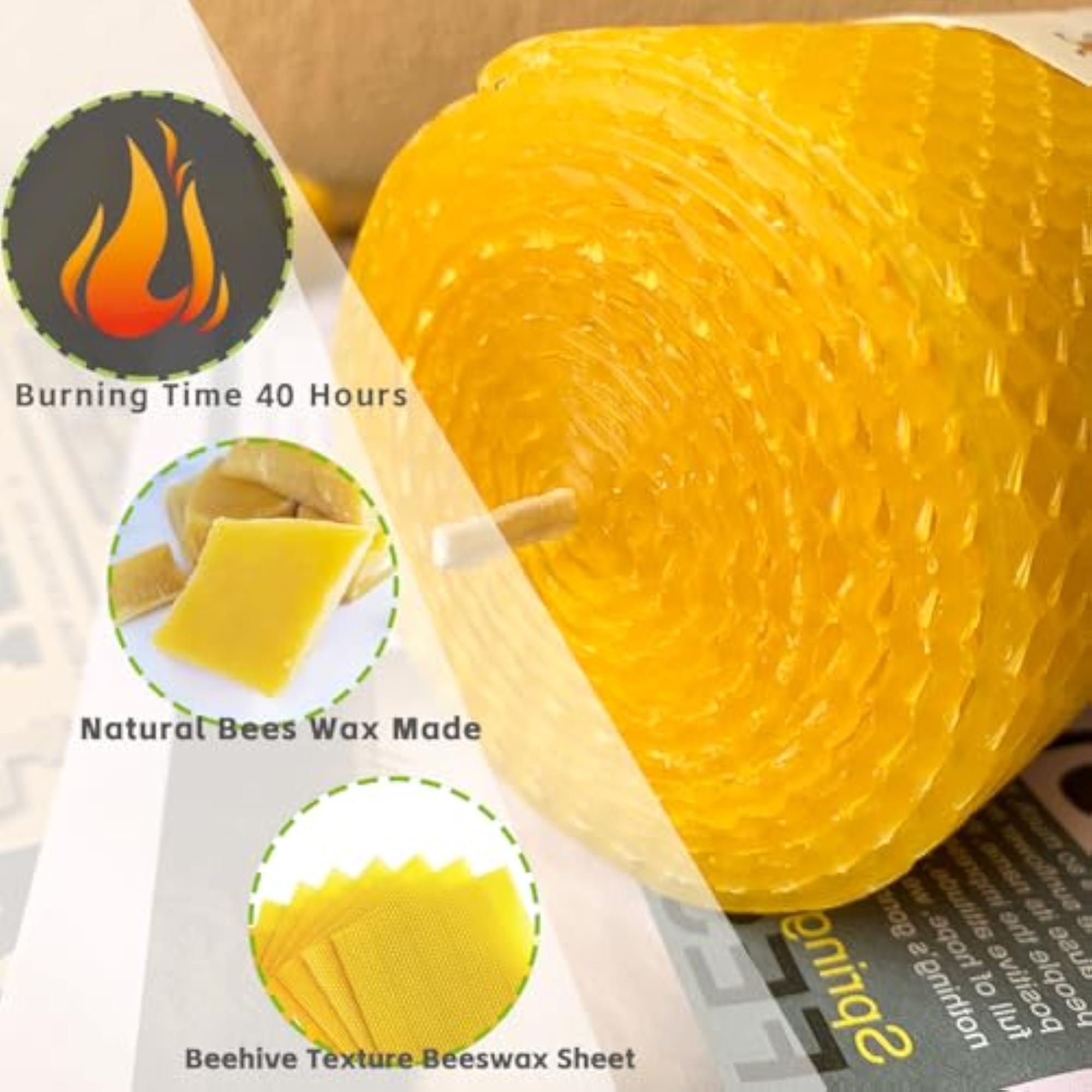Large Beeswax Pillar Candles, 3X6