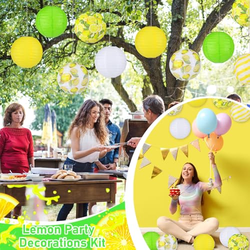 Image of Panelee 12 Pcs Summer Lemon Party Decorations Paper Lanterns Round Hanging Lemon Paper Lanterns for Summer Fruit Party Decorations Supplies Indoor Outdoor