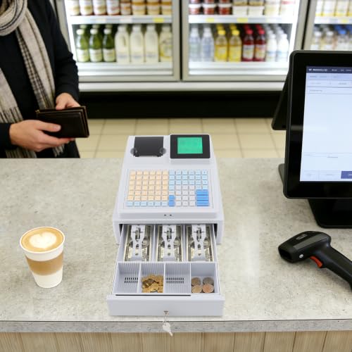 Image of Cash Register, Cash Register for Small Businesses with Front LCD and Rear 8-Digit LED Dual Displays, 81 Keys Waterproof Dustproof Keyboard for Convenience Store Cafe Bakery Small Retail Shop
