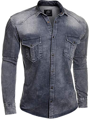 D&R Fashion Camicia di Jeans da Uomo Lavato
