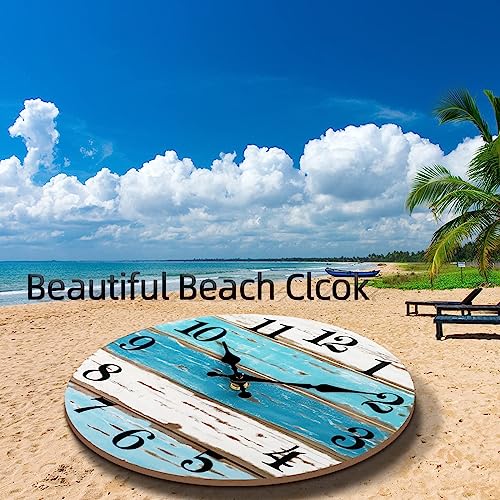 Image of CHYLIN Wall Clock, 18 Inch Beach Wall Clocks Battery Operated, Coastal Ocean Themed Blue Clock Decor for Lake House, Home Clearance, Kitchen, Pool, Bathroom(18 inch)