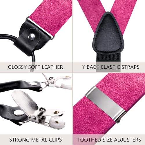 Image of Dubulle Suspender and Bow Tie for Men Paisley Solid Mens Suit Braces Pretied Bowtie and Handkerchief Cufflinks Formal Wedding