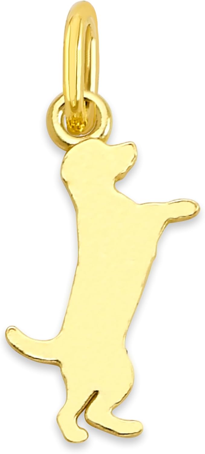 Solid 10k/14k Gold Dog Silhouette Charm - Canine Outline Pendant with Jump Ring, Pet Lover Jewelry Accessory (14k)