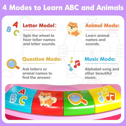 Image of Toys for 1 2 3 Year Old Girls, Spin & Sing ABC Alphabet Learning Zoo with Lights & Sounds, Musical Educational Toy for Toddler 1-3, Christmas 1st Birthday Gifts for Baby Kids Age 12-18 Months+