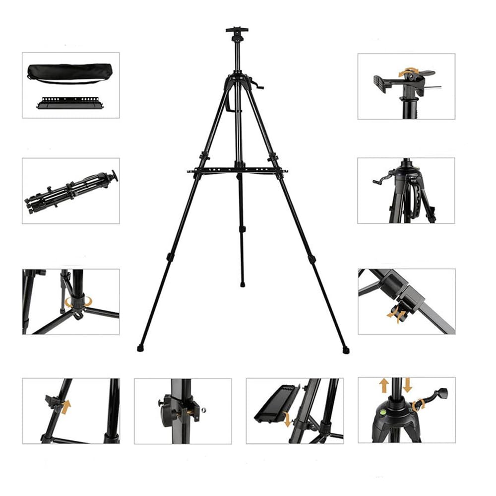 NEWFUN Staffelei Metall Höhenverstellbar 52–167 cm, Aluminium Höhenverstellbares Display-Stativ mit Aufbewahrungstasche, für Kunstmalerei und Werbung, Schwarz