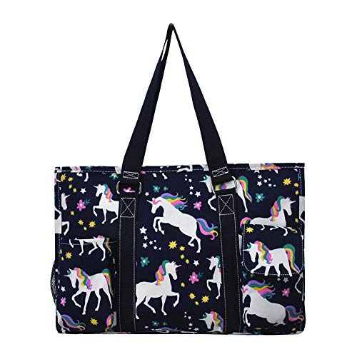 NGIL Utility Water Resistant Tote Bag, Top Zipper Closure, Perfect Gifts for Working Women, Nurses, Gym bag (Unicorn Print-Navy)3