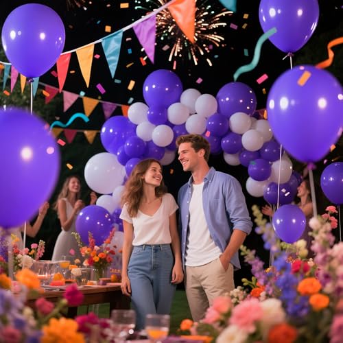 Image of Purple Latex Party Balloons, 110 Pack 12 inch Round Helium Balloons for Wedding Graduation Halloween Birthday Party Backdrop Decorations