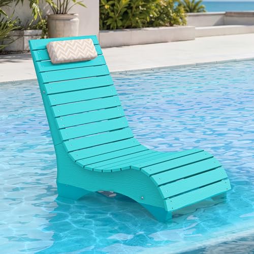 LUE BONA in Pool Lounge Chairs, HDPS Fade Resistant Pool Chairs, Shallow Water 8-10 Inches Deep, 330lbs Capacity, Headrest and Sandbags, Ergonomic Pool Lounger for Pool Deck Sun Shelf