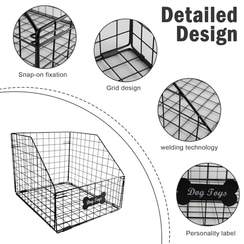 Geyecete dog toy basket Pet wire folding dog toy bin Trapezoid dog toy box Dog Toys Storage Toy box for dogs Chew-Proof Dog Food Toy Storage Container - Image 3
