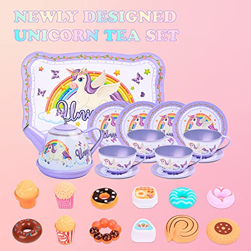 Pp Picador Tin Tea Party Set For Little Girls, Unicorn Party Toys Teapot Set With Storage Case And Accessories Plates, Pretend Kitchen Play Princess Age 3 4 5 6 7 8(Purple) #TOP1