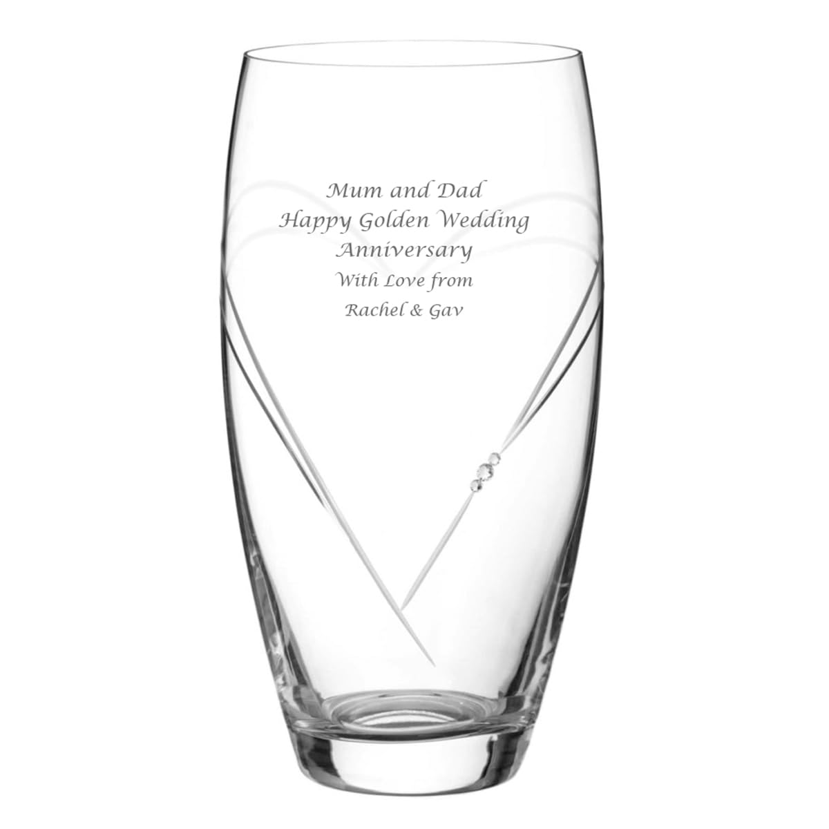 Personalised Glass Vase, 26cm Tall Barrel, Diamante Heart Design, Sparkling Crystal Decoration, Gift Boxed