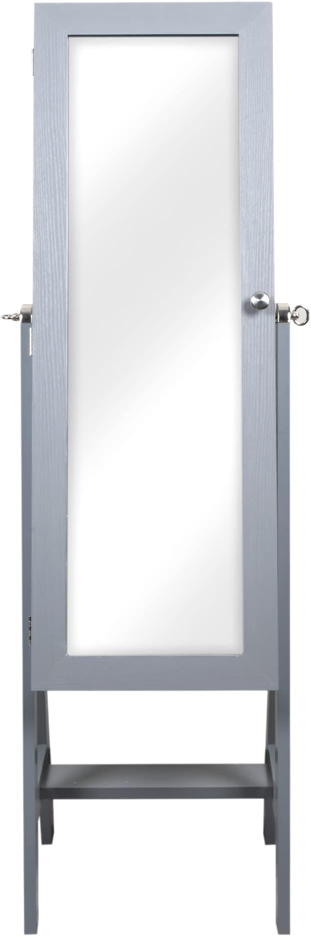 Prinz Mirror Jewelry Cabinet, Jewelry Organizer Armoire for Bedroom, Wall or Door Mounted, Floor Standing with Full-Length Mirror, 3 Interior Shelves, Hooks, Gray, 14' X 55' X 14'