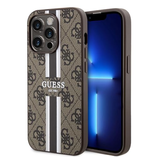 CG Mobile Coque Guess HC Compatible avec MAGSAFE 4G Rayures imprimées Marron IP15 Pro